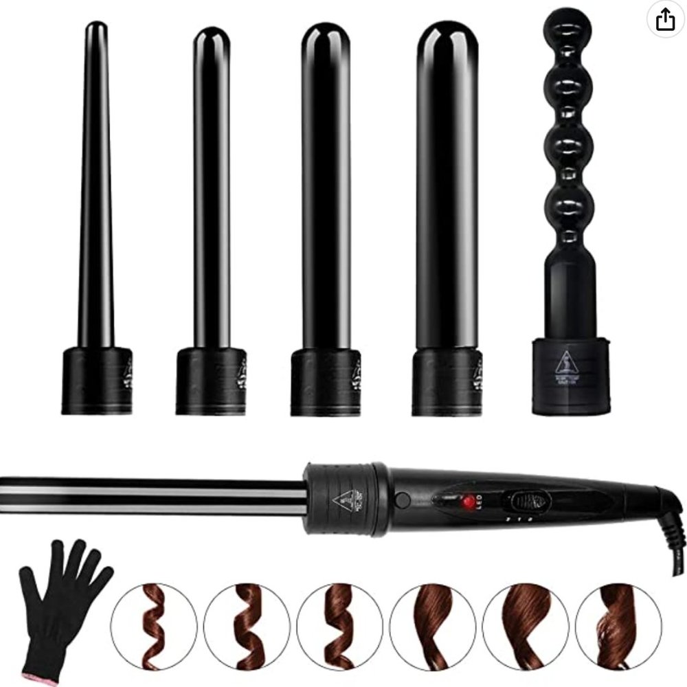 6 in 1 Curling Iron Wand Set With 6 Interchangeable Ceramic Barrels